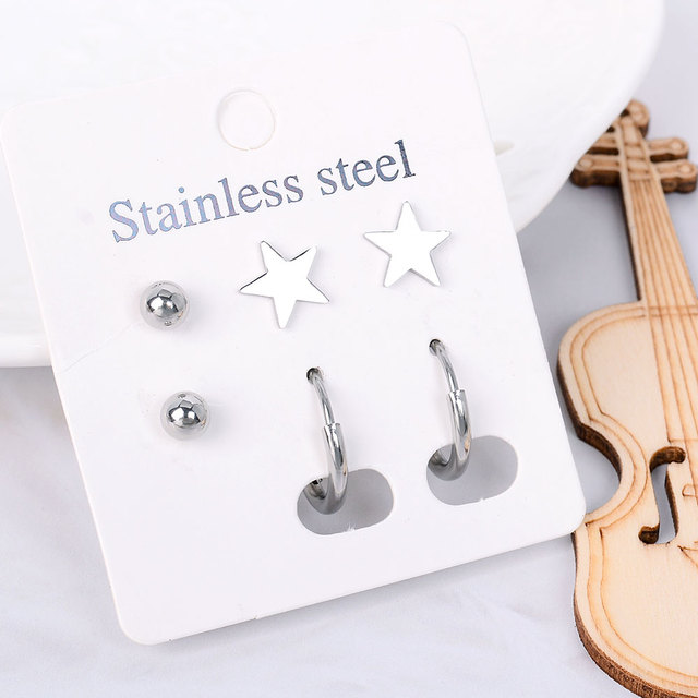 Jewelry Stainless Steel Star Heart Moon Cross Small Women Stud Earring Set Leaf Butterfly Earrings Mini Girls Earing
