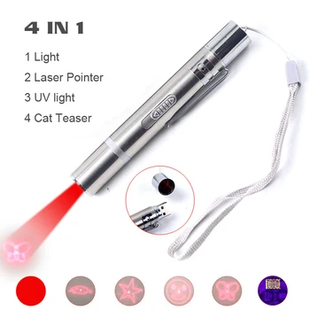 

4 In 1 Multi Functional Mini Pocket Flashlight Red Laser UV Light and LED Light Laser Pointer Amusing Cat Teaser