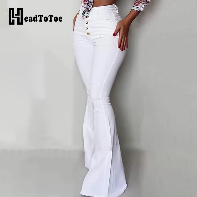 

High Waist Buttoned Bell-Bottom Pants