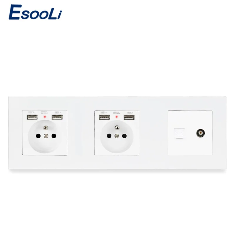 ESOOLI PC пластиковая двойная французская стандартная розетка с 4 usb портом для