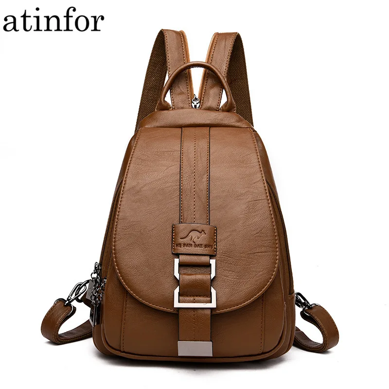  atinfor Brand Anti Theft Women Leather Backpacks Purse Vintage Female Shoulder Bag Travel Small Bac - 32996357208