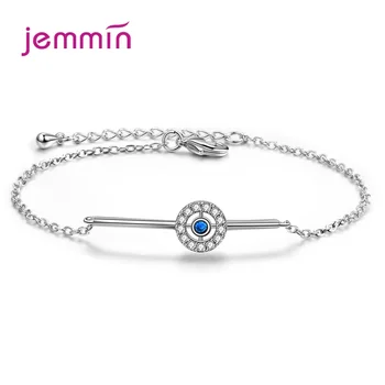 

925 Sterling Silver Evil Eye Charms Bracelet Minimalist Women Girls Clear Blue Cubic Zircon Wristbands Bangles Jewelry