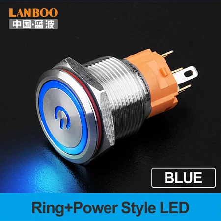 B LED Power LANBOO 19 мм водонепроницаемый IP67 фиксация или мгновенный металлический кнопочный переключатель с светодиодный - Цвет: B LED Power