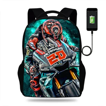 

High quality Fabio Quartararo with signature USB charging backpack Boys/girls travel bag for teenagers, school bag for students