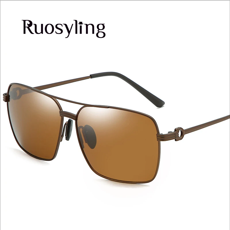 Brown Brown Ruosyling металлические солнцезащитные очки для мужчин поляризованный Ультрафиолетовый 400 драйверы квадратная оправа очки темные очки Классические итальянские дизайнерские очки - Цвет линз: Brown Brown