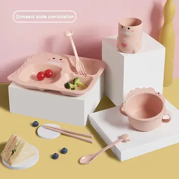 

6Pcs/Set Baby bowl+spoon+fork Feeding Food Tableware Cartoon sheep Kids Dishes Eating Dinnerware Anti-hot Training Dinner Plate