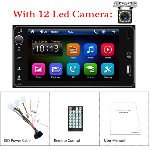 AMPrime 2 Din Автомобильная Радио " мультимедиа для Toyota Corolla авто стерео Android/IOS Авторадио MirrorLink Bluetooth USB TF FM камера - Цвет: With 12 LED Camera