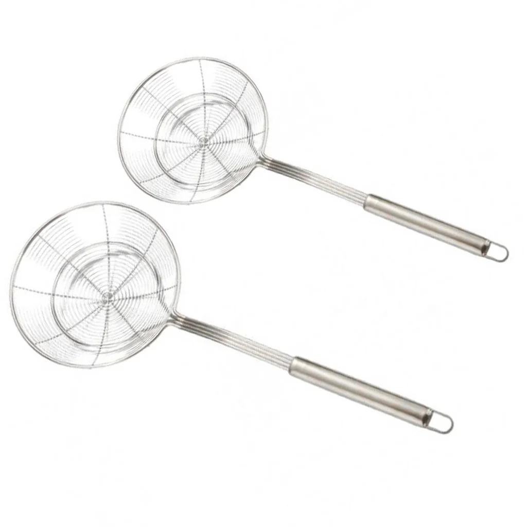 2 Pieces Stainless Steel Spiral Lifter Skimmer Deep Frying Strainer 20cm&14cm - Silver