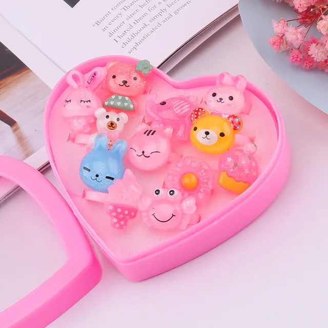 Baby Toy Pink Plastic/Resin Rings Children's Day Gift Animal Flower Shape Kids Rings Adjustable Gem Ring Princess Girl Rings 6