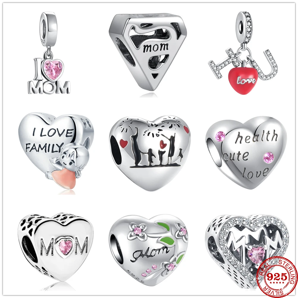 New Hot Sale 925 Sterling Silve Happy Family Love Mom Beads Dangle Charms Fit Original Pandora Bangles Fashion DIY Jewelry Gift | Украшения