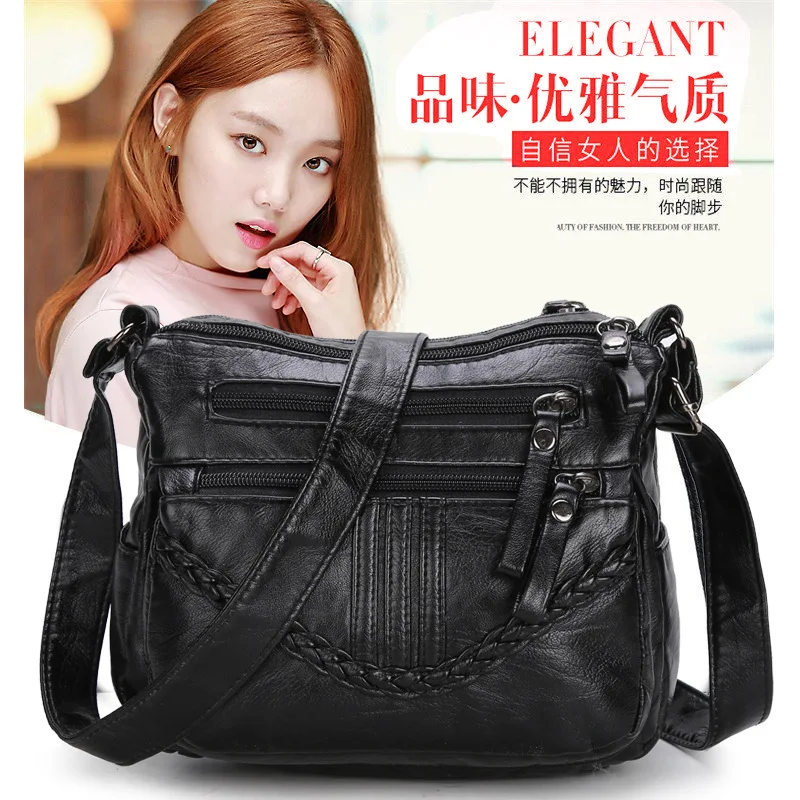 

Multilayer ruan pi bao Bag Middle-aged WOMEN'S Cross-body Bag New Style Versatile Simple Shoulder Bag Large Capacity Mommy Bag