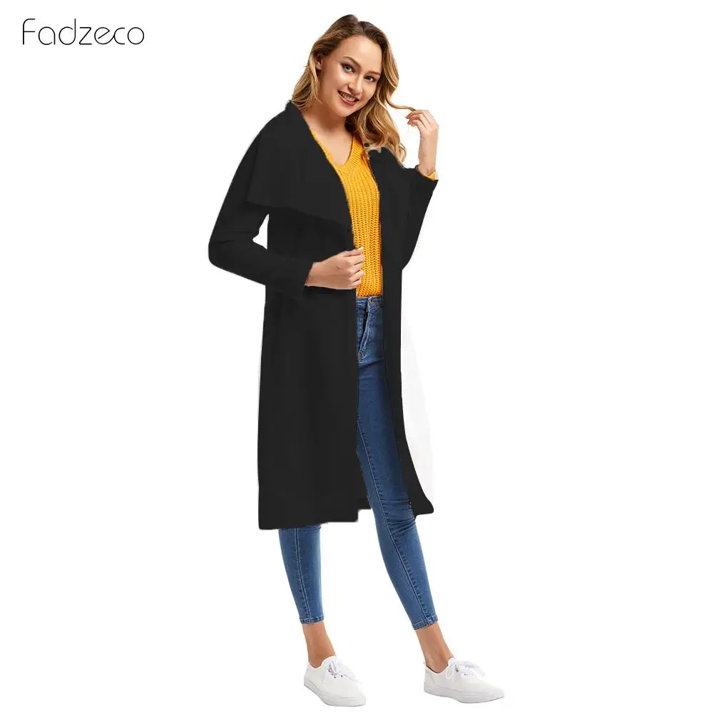 FADZECO Новая высококачественная Осенняя Женская Длинная свободная черная ветровка большого размера длинный плащ