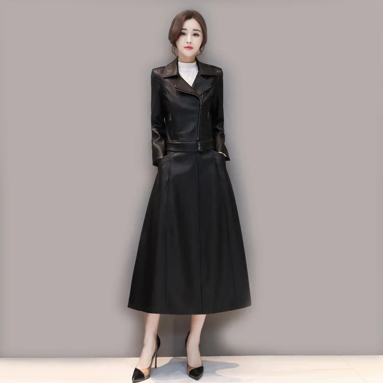 

Long Trench Coat Korean Spring Autumn Leather Jacket Women Clothes 2020 Detachable One Jacket Two Way Wear Windbreaker ZT2468