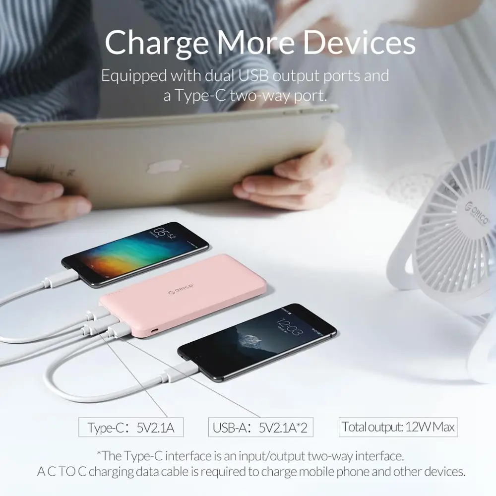Тонкий внешний аккумулятор ORICO 10000 мАч для iphone Xiaomi Mini портативный USB Type C зарядка