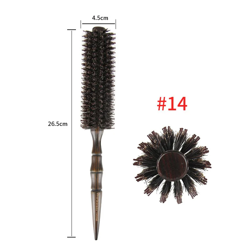3 Sizes Barber Salon Natural Boar Bristle Comb Wood Handle Sharp Tail Hair Rolling Hairbrush Round Barrel Blowing Hair Comb 1601 5