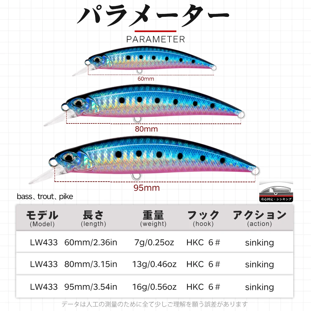 Hunthouse Spearfead Ryuki Minnow 루어 60mm/7g 80mm/13g 95mm/16g 워블러 싱킹 롱 캐스팅 트루 퍼치 베이스 낚시 하드 미끼