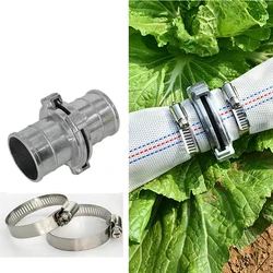 Aluminum Quick Coupling for Water Pipes - Hose Connector with Clamp for Agricultural Irrigation (Silver)