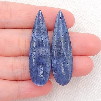 

Natural blue coral Earrings, Charms Women Earrings Jewelry Gift Gem Customized,43x13x5mm,6.4g