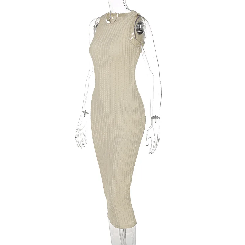 Gymystar 2021 New Autumn Fashion Sleeveless Round Neck Dresses Women Casual Sexy Bodycon Midi Dress For Women