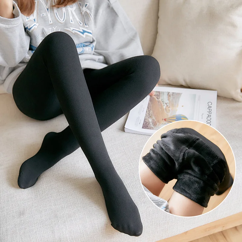 

New Winter Women Tights Black Vertical Stripe Cotton Tights Women Increase Down Women Pantyhose Stockings Keep Warm Collant