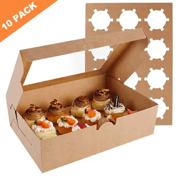 

10pack 12 Holes Cupcake Packing Box Muffin Box Biscuit Pastry Box Kraft Paper Box Cake Chocolate Packaging Baking Tools
