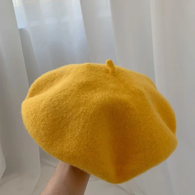 Luna&Dolphin Women 90%Wool Mushroom Rimi Blue Berets Autumn Winter Deep Eaves Knitting Artist Cap Painter Beanie Hat Sweet Color dark yellow