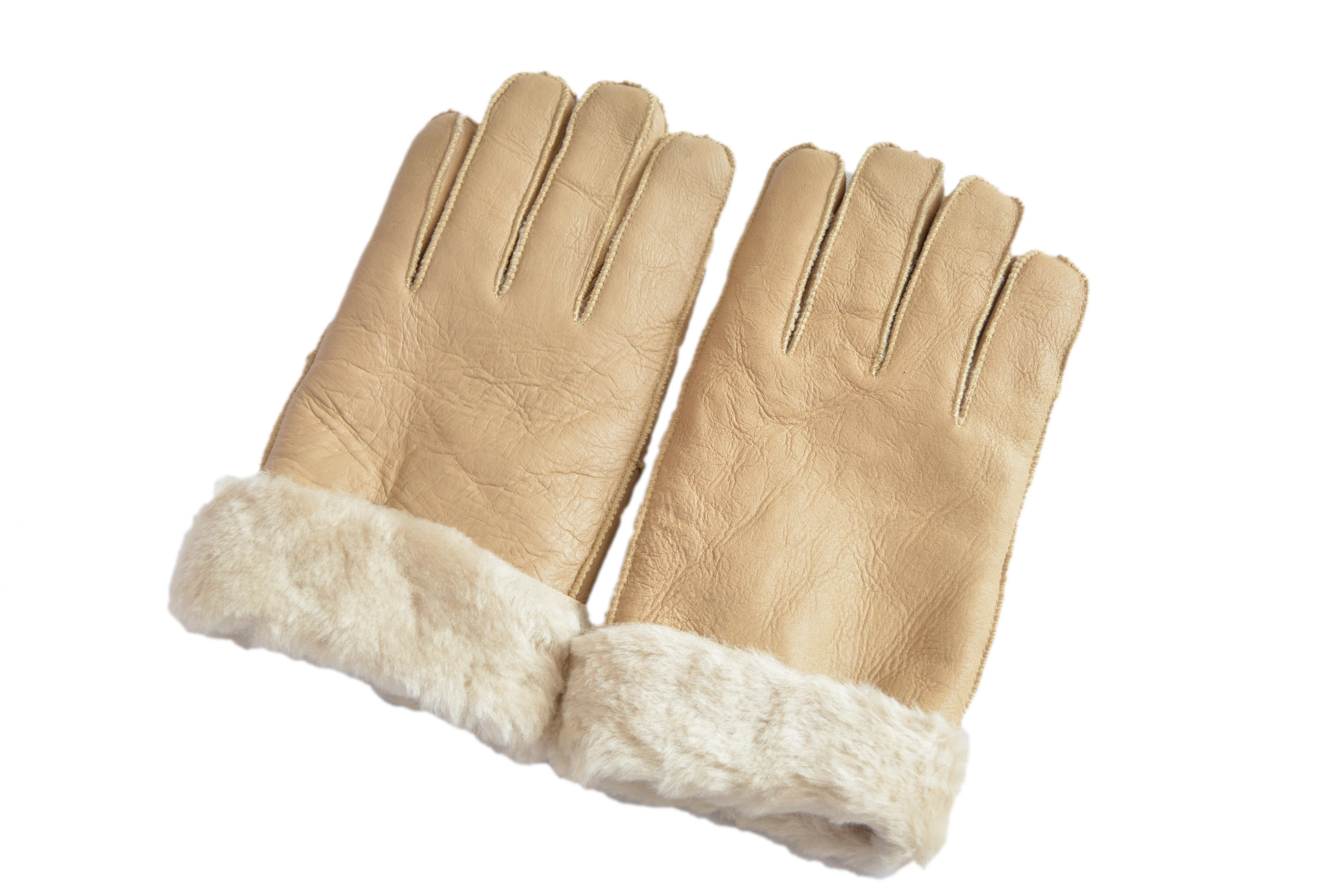 Fashion Winter Gloves Men's Leather Mitten Men's Winter Sheepskin Leather Fur Gloves Genuine For Warm Gloves Leather Gloves