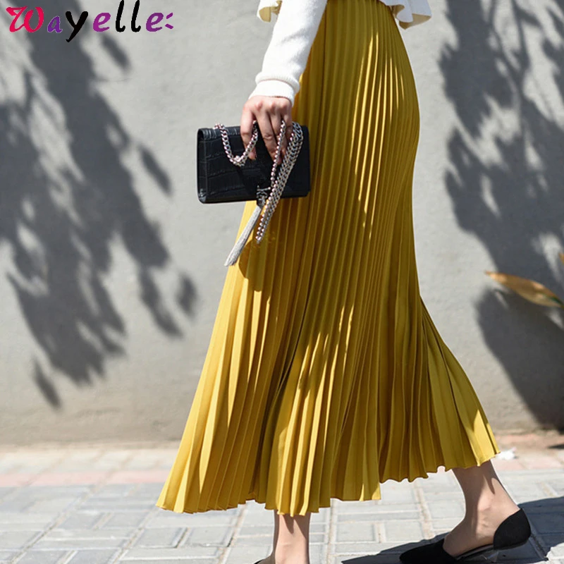 Женские плиссированные юбки Повседневная Макси-юбка из шифона осень зима плиссированные многоцветные модные широкий с высокой талией Женская длинная юбка