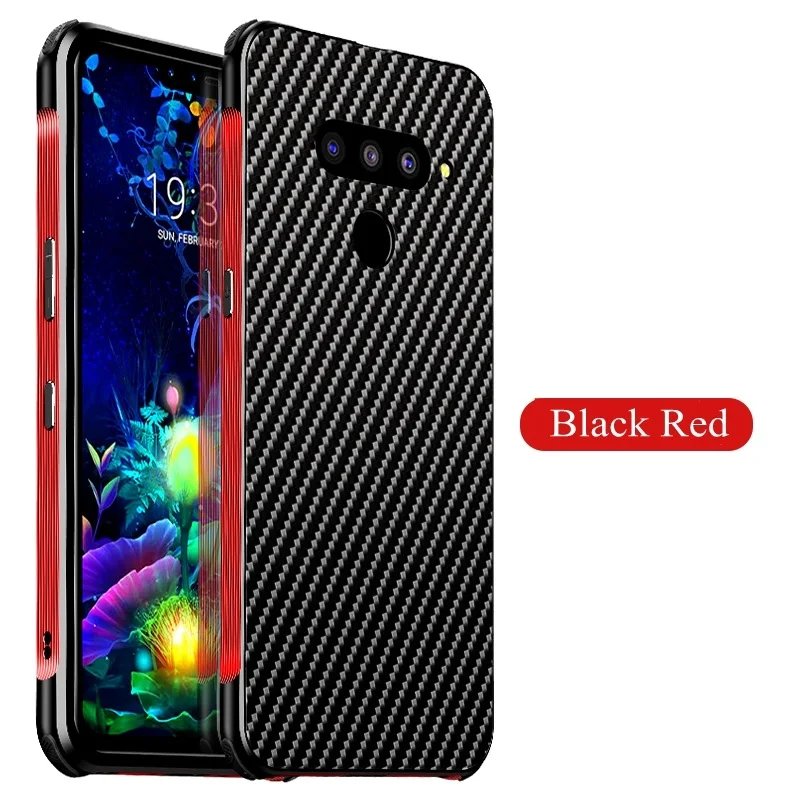 Black Red Чехол для LG V50 V40 чехол thinq металлический алюминиевый бампер рамка углеродное волокно текстура PC задний Чехол для LG G8 G7 чехол thinq - Цвет: Black Red