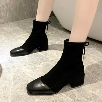 

Spring and Autumn 2020 Martin boots Women's small heel thin high heel small thick heel versatile short boots elastic black