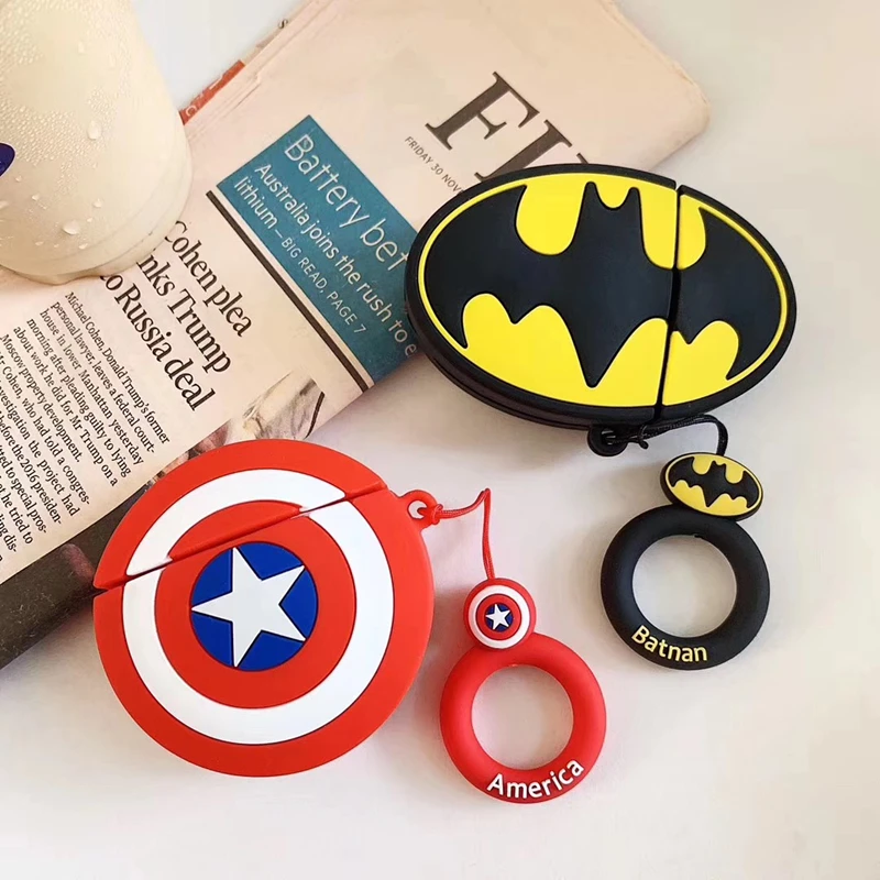 

Superhero Marvel Captain America Wireless Bearphone Charging case for Apple AirPods 1 2 3D Soft silicon Bluetooth Box Headset