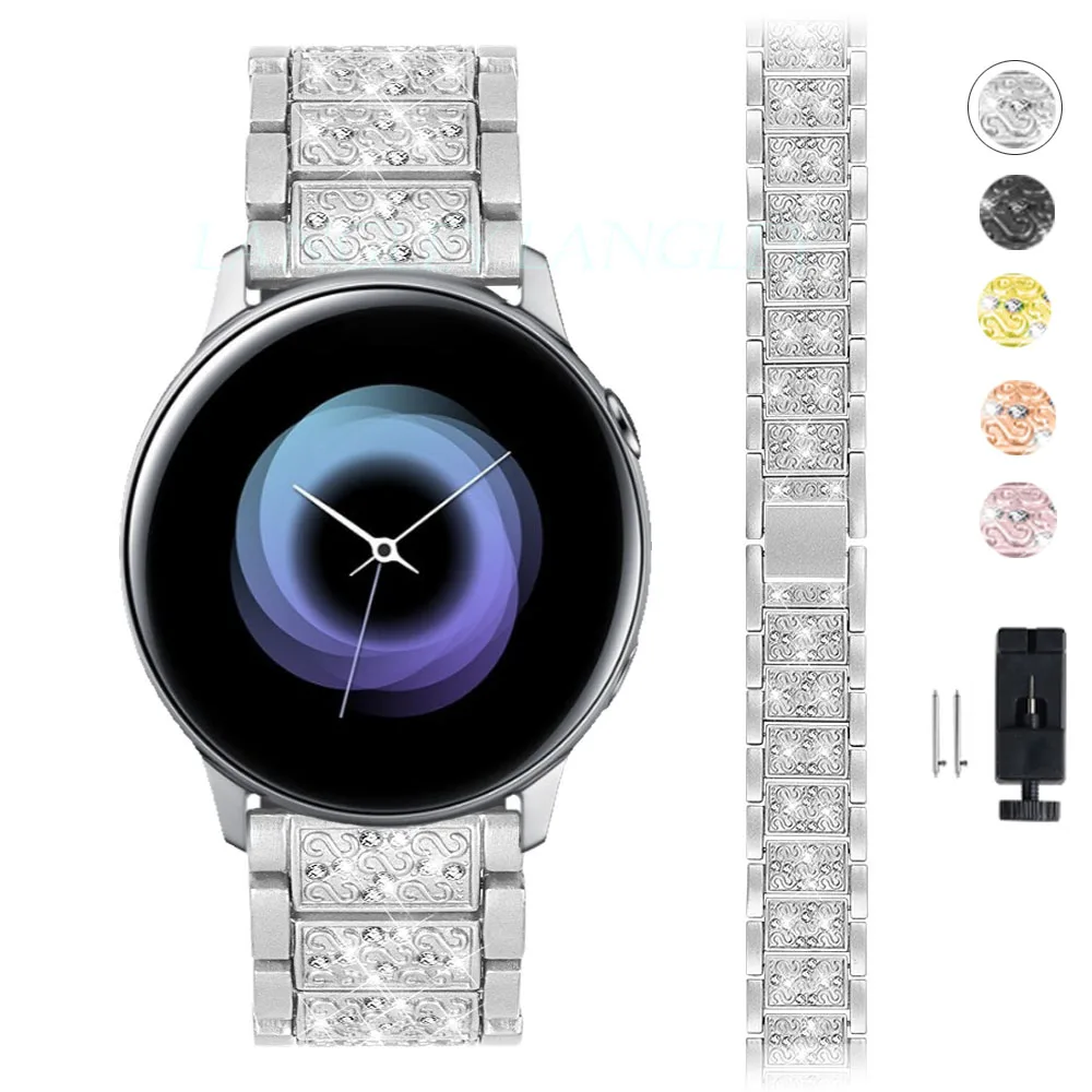 Diamond Stainless Steel Strap for Samsung Galaxy Watch 3 45mm Active 2 Metal Bracelet HUAWEI GT 2e 46mmm Wristband | Наручные часы