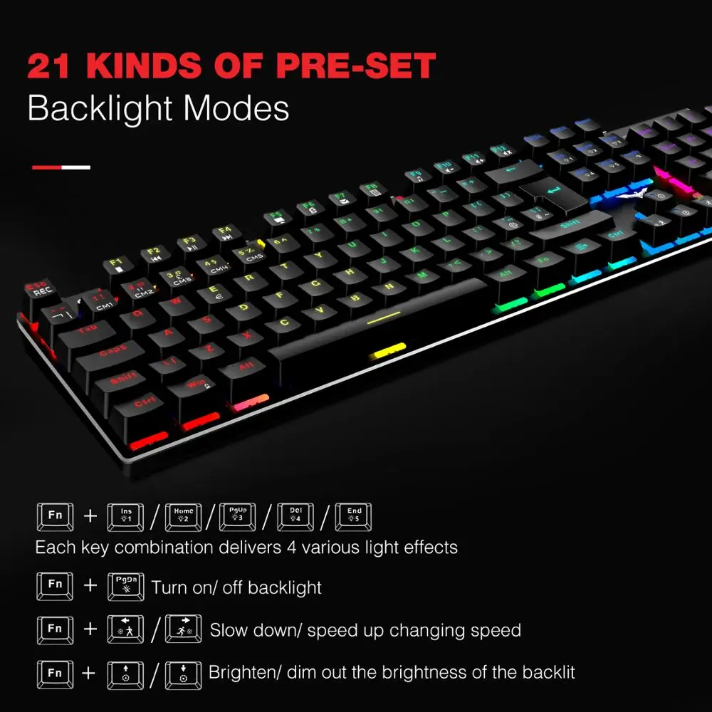 HAVIT Gaming Mechanical Keyboard 87/104 keys USB Wired keyboard Blue/Red Switch Backlit Keyboard US/Russian Version