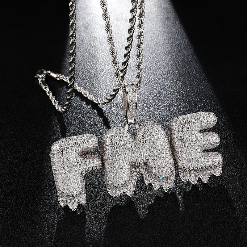 

Hip Hop Custom Name Cubic Zircon Gold Iced Out Bubble Letters Chain Pendants & Necklaces For Men Women Jewelry With Tennis Chain