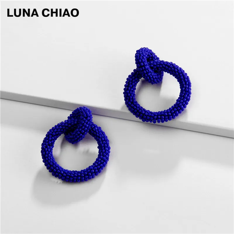 LUNA CHIAO, модное ювелирное изделие, мини бусины, обруч в стиле бохо, серьги для женщин, массивные серьги - Окраска металла: Navy Blue