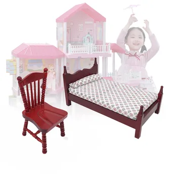 

Miniature Rocking Chair + Bed for 1:12 Dollhouse Wooden Furniture Model Set Best Presents for Kids Детский игрушечный подарок#D5