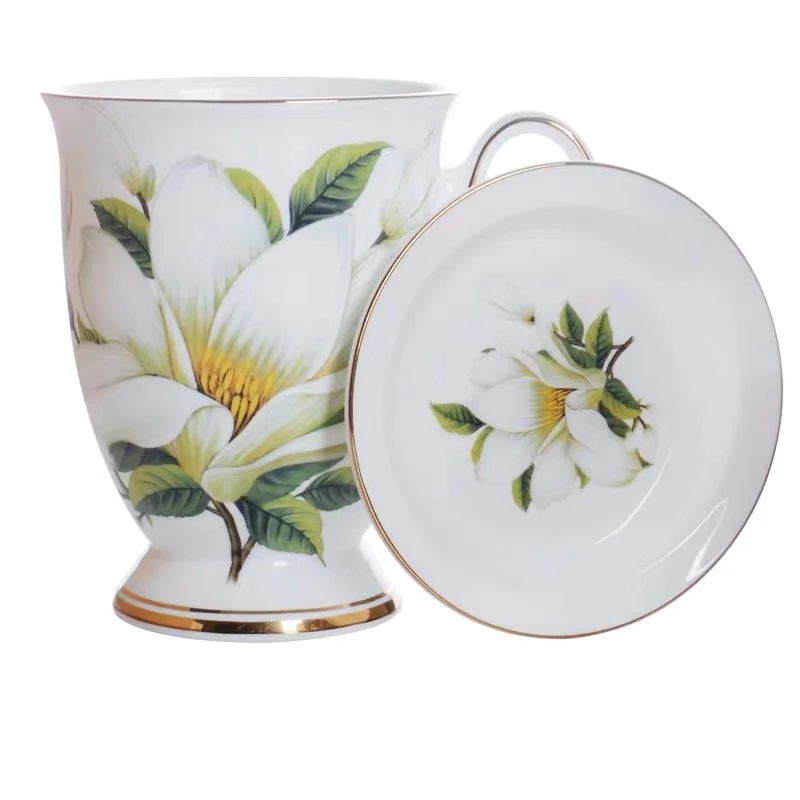 Style-11 with lid Европейский костяной фарфор, керамическая кофейная кружка с цветочным рисунком, креативная чашка для воды, чашка для послеобеденного чая, кружка для молока, кухонная посуда для напитков, подарок - Цвет: Style-11 with lid