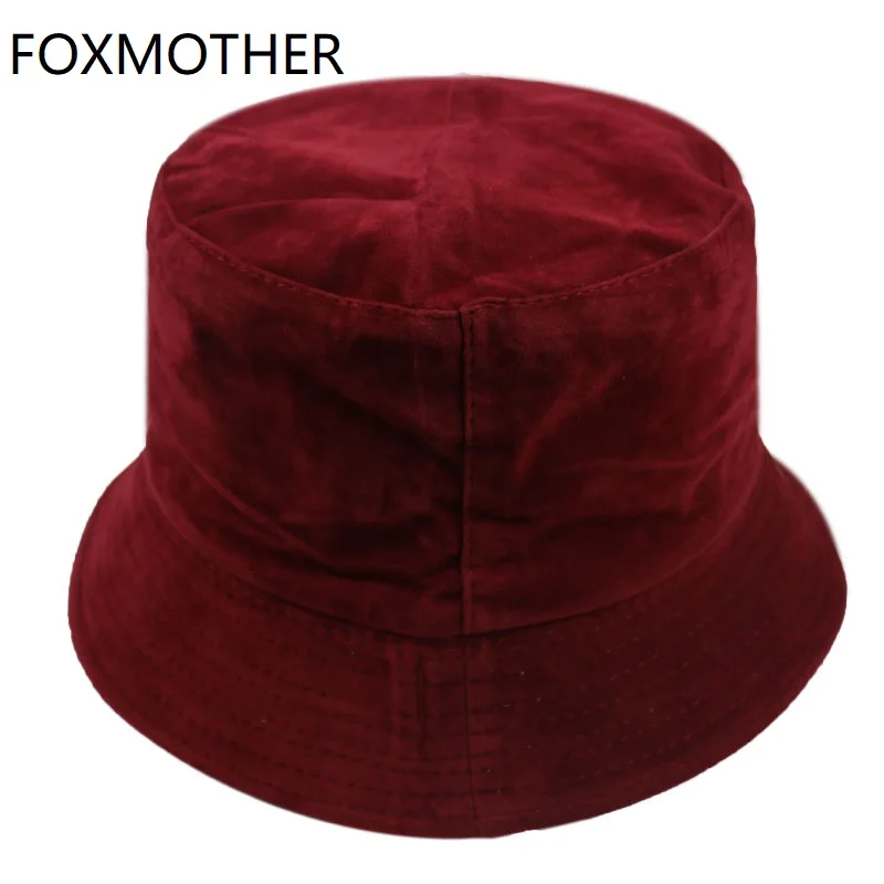 FOXMOTHER nuovo autunno inverno nero bianco cammello tinta unita velluto  secchiello cappelli donna uomo bufala|Women's Bucket Hats| - AliExpress