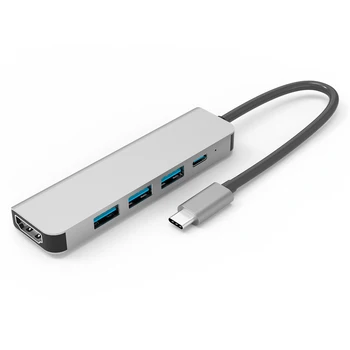 

ALLOYSEED Portable 5 in 1 Type-C HUB Converter Splitter for Laptop PC 3 USB3.0 4K HDMI 87W PD Fast Charging Adapter Dock