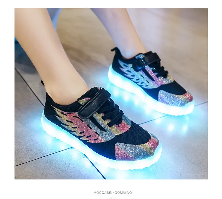 Светильник с зарядкой от USB; Детские кроссовки с блестками для маленьких девочек; детская светящаяся обувь; кроссовки с крыльями; спортивная обувь для тенниса для мальчиков