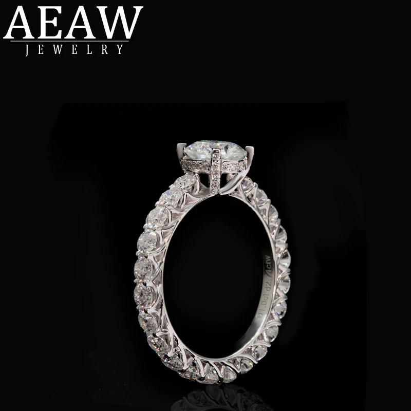 AEAW Твердые 10 к 14 к 18 белого золота Роскошные 1.0ct 6,5 мм Помолвочное, обручальное кольцо Moissanite кольцо полное развлечение алмазный обруч для женщин