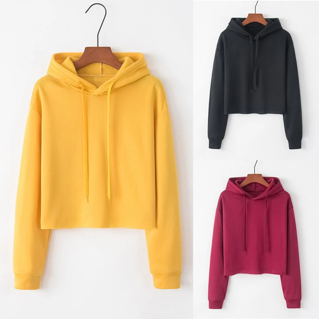 Sudaderas con capucha informales para mujer, suéteres de manga para mujer, con capucha para mujer, camisetas amarillas, rojas y negras niña 2019|Sudaderas con capucha y sudaderas| - AliExpress