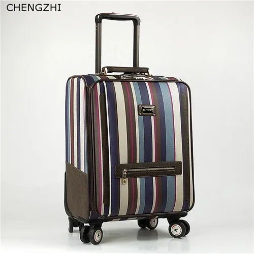 CHENGZHI 2" 24 дюймов pu кожаный полосатый чемодан на колёсиках spinner модный чемодан на колесиках пароль для переноски Дорожная сумка на колесиках - Цвет: 1