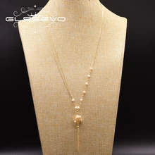 GLSEEVO naturalna świeża woda białe gruszki długi wisiorek Neckalce dla kobiet dziewczyna ślub przyjęcie zaręczynowe luksusowa doskonała biżuteria GN0168(China)