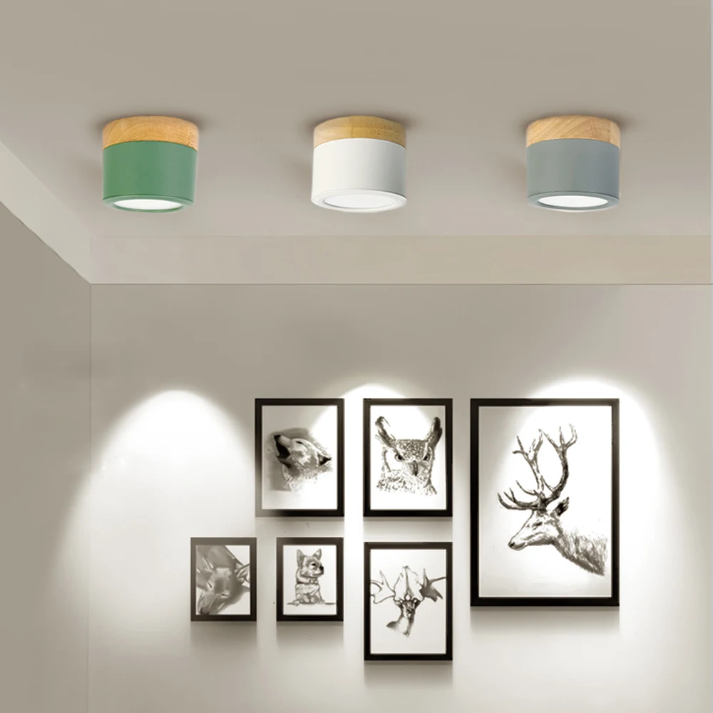 led downlight wood ceiling lamp Surface Mounted 5w lamps Lighting Fixtures living Room Down lights Simple Nordic Iron for Aisle