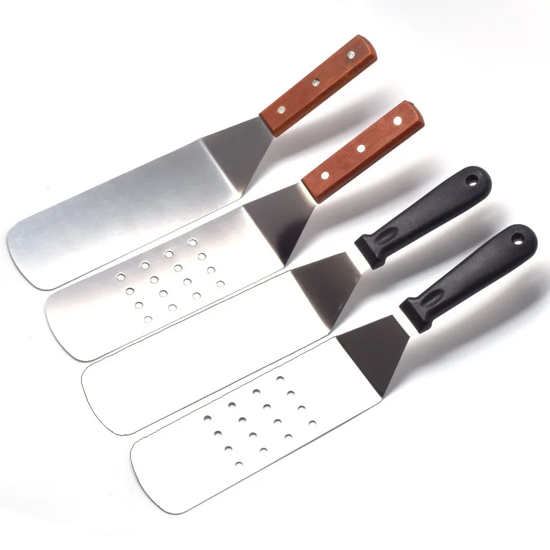 Cooking Spatula Steak Spatula Kitchen Spatula Wooden Handle Grill Turner Stainless Steel Metal Scrape For Pancake Teppanyaki Griddle