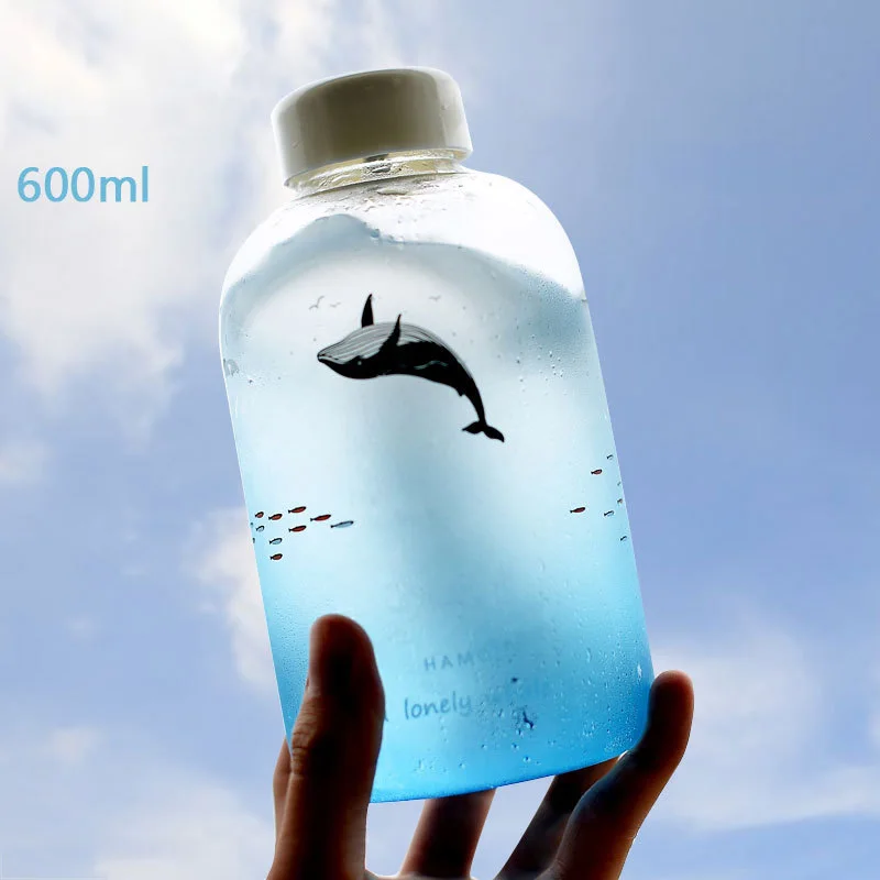 Кит стеклянная бутылка для воды градиентный цвет океан животные бутылки кофе молоко сок походная фляжка Спортивная бутылка Тур посуда для напитков
