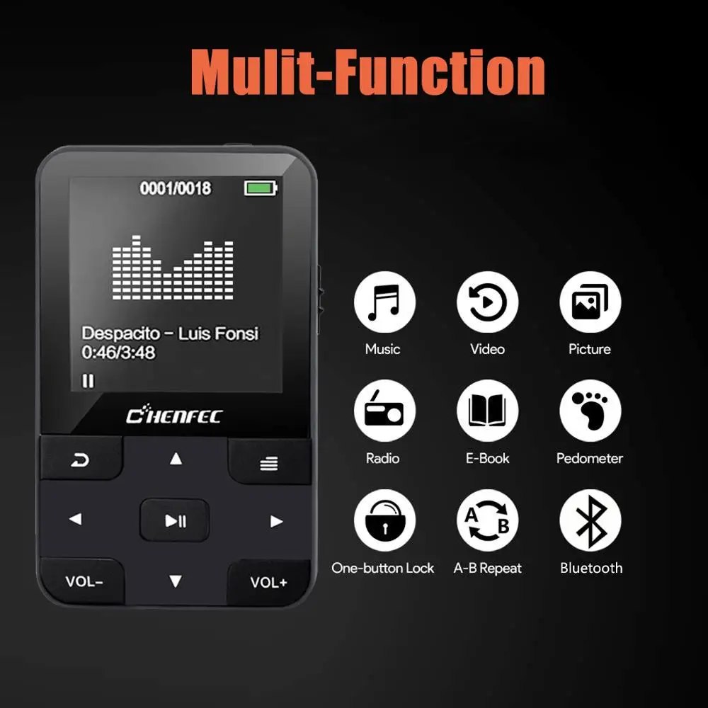 Мини клип Bluetooth MP3-плеер HIFI без потерь Музыкальный плеер с рекордером, fm-радио Поддержка TF карты+ повязка