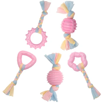 

Puppy Chew Rope Toys, Dog Durable Teething Toy with Pink and Blue Rope for Small Dogs and Pet, Star & Ball & Stick