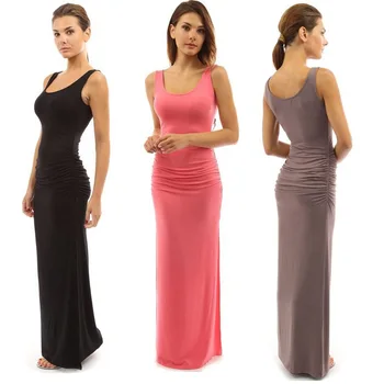

Newest Summer Sexy Tank Long Dress 2020 Fashion Casual O-neck Sleeveless Slim Split Dresses Women Tight Waist Pack Hip Sundress
